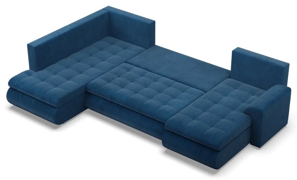 Tokio U sarokkanapé, 3 ágyneműtartóval, kordbársony, baloldali, kék