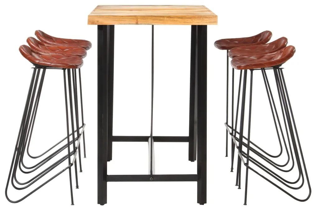 7 részes tömör fa és valódi bőr bárszett