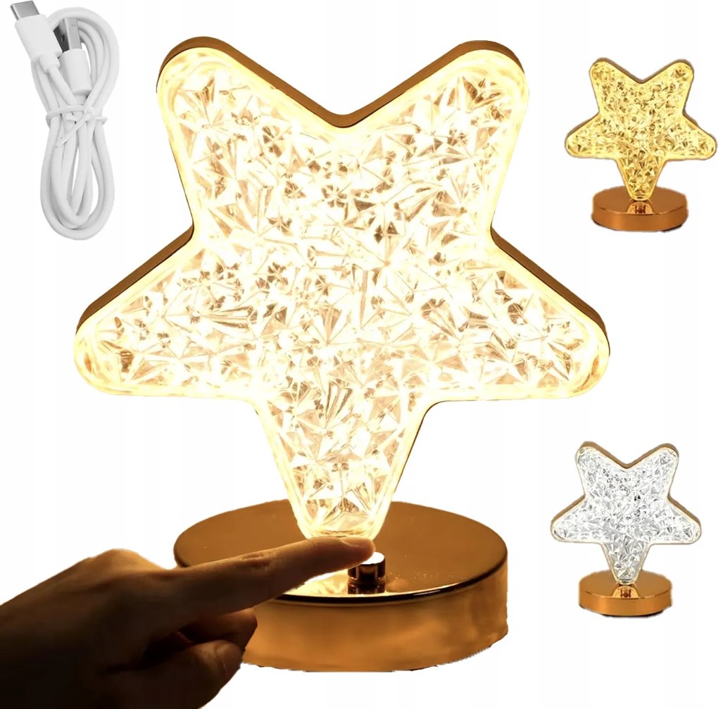 Éjjeli Lámpa Asztali Kristály Romantikus Usb 3 Szín Led Fény