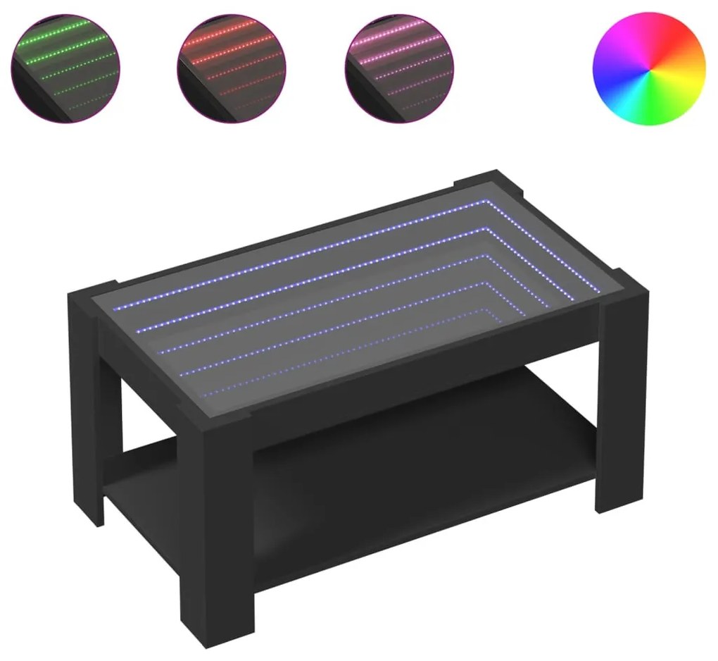 Fekete szerelt fa dohányzóasztal LED-del 93 x 53 x 45 cm