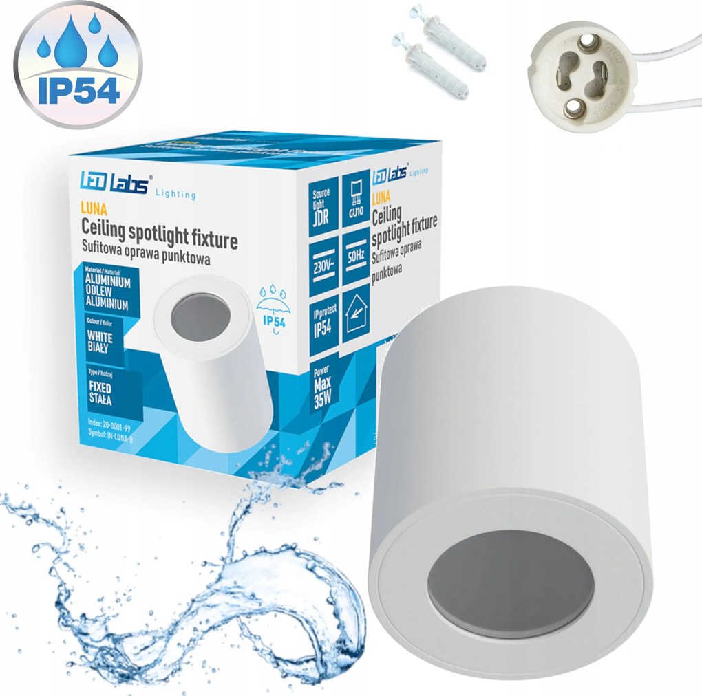 Vízálló Lámpatest IP54 Fürdőszobai Spot Falra Szerelhető GU10 Fehér Cső Luna