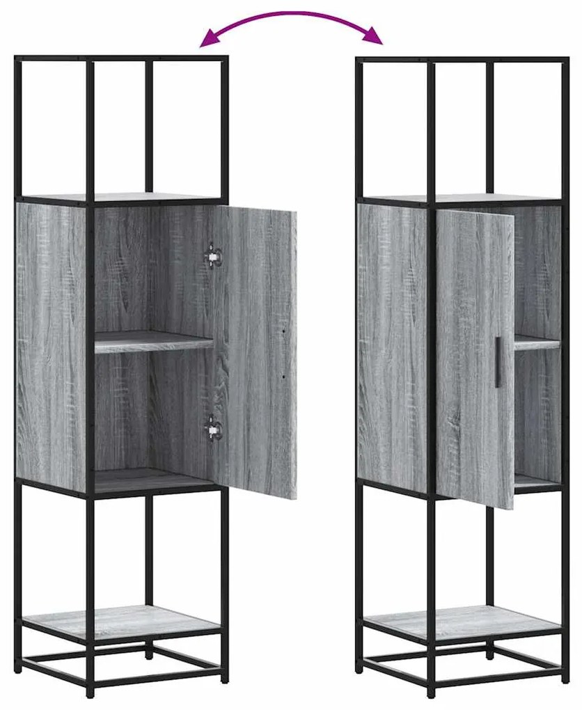 Highboard szürke sonoma 35,5x35x139 cm gépelt fa és fém