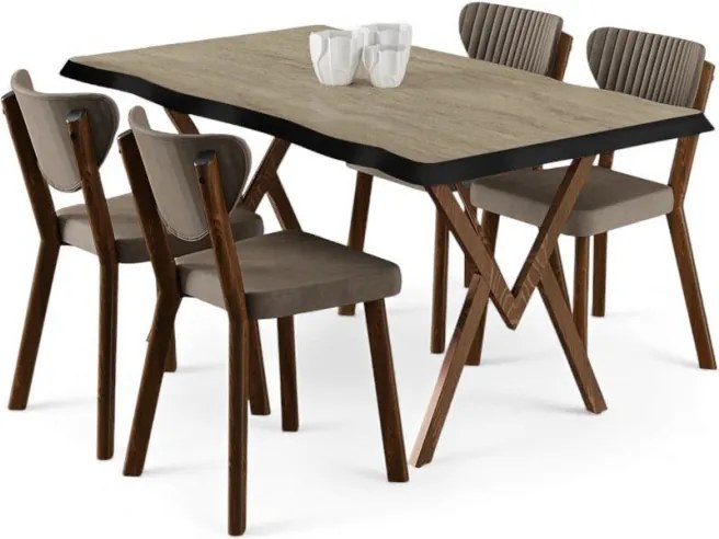 Akort étkezőgarnitúra, travertin-cappuccino, 130 cm