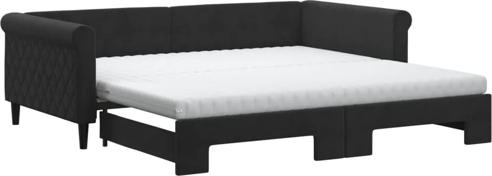 vidaXL fekete kihúzható bársony heverő matraccal 100 x 200 cm