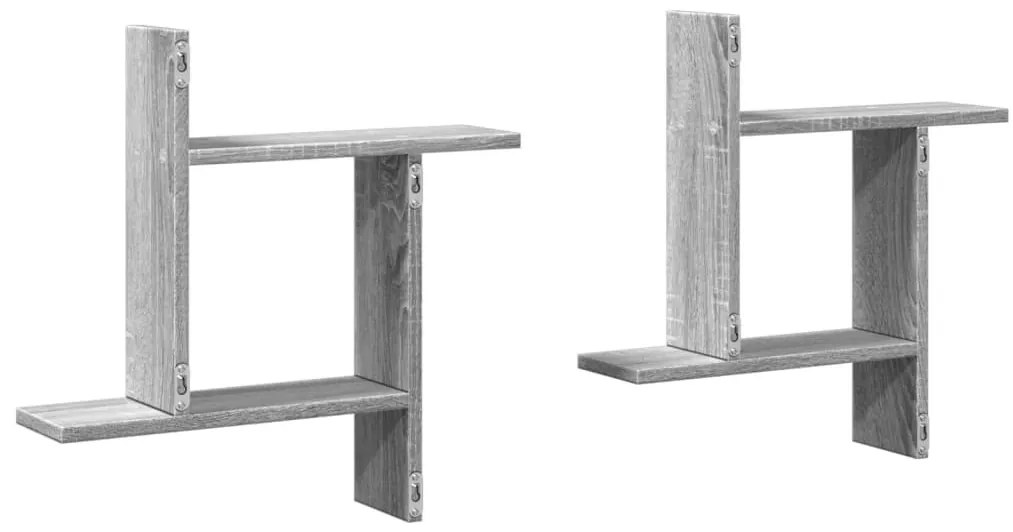 2 db szürke sonoma színű szerelt fa fali polc 50 x 12 x 50 cm