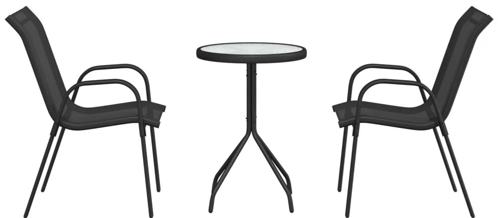 3 darabos kerti bistro szett fekete textilénnel és acéllal