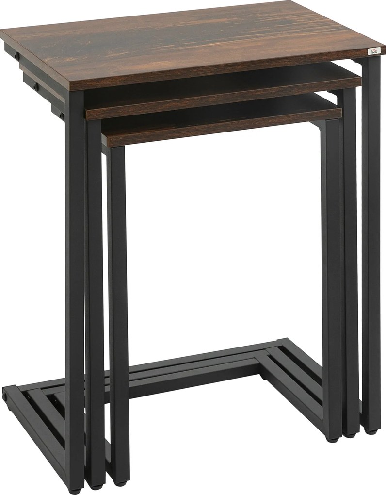 HOMCOM 3-Darabos Fésülhető Asztal, Helytakarékos Dodeg Asztalok, C-Alakú Kávézóasztalok Acélvázban, Ipari Dizájnban, Rusztikus Barna | Aosom