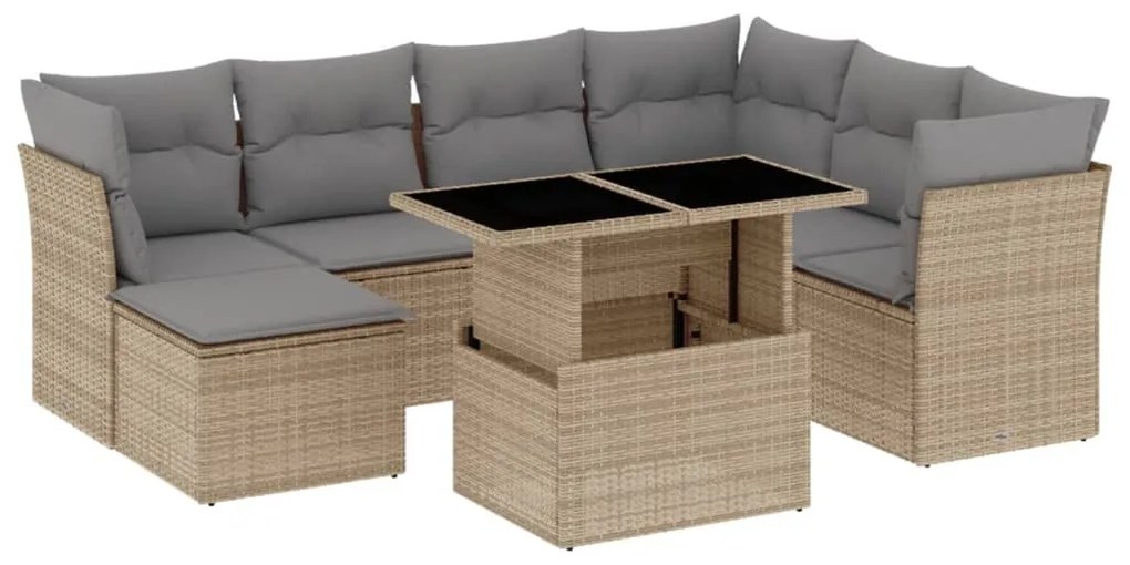 8 részes bézs polyrattan kerti ülőgarnitúra párnával