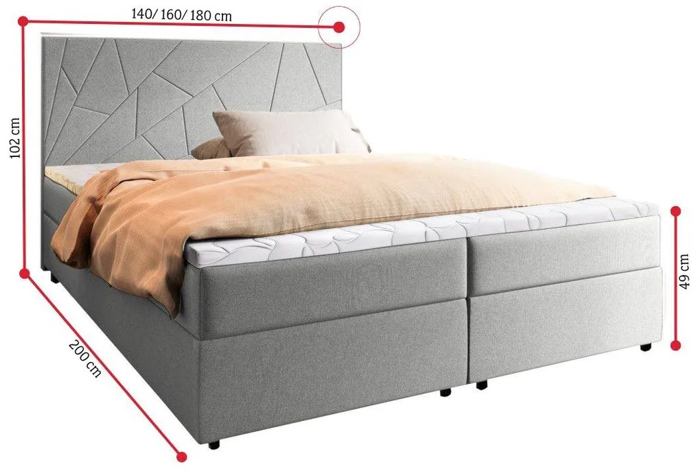LADO boxspring kárpitozott ágy, 140x200, inari 91