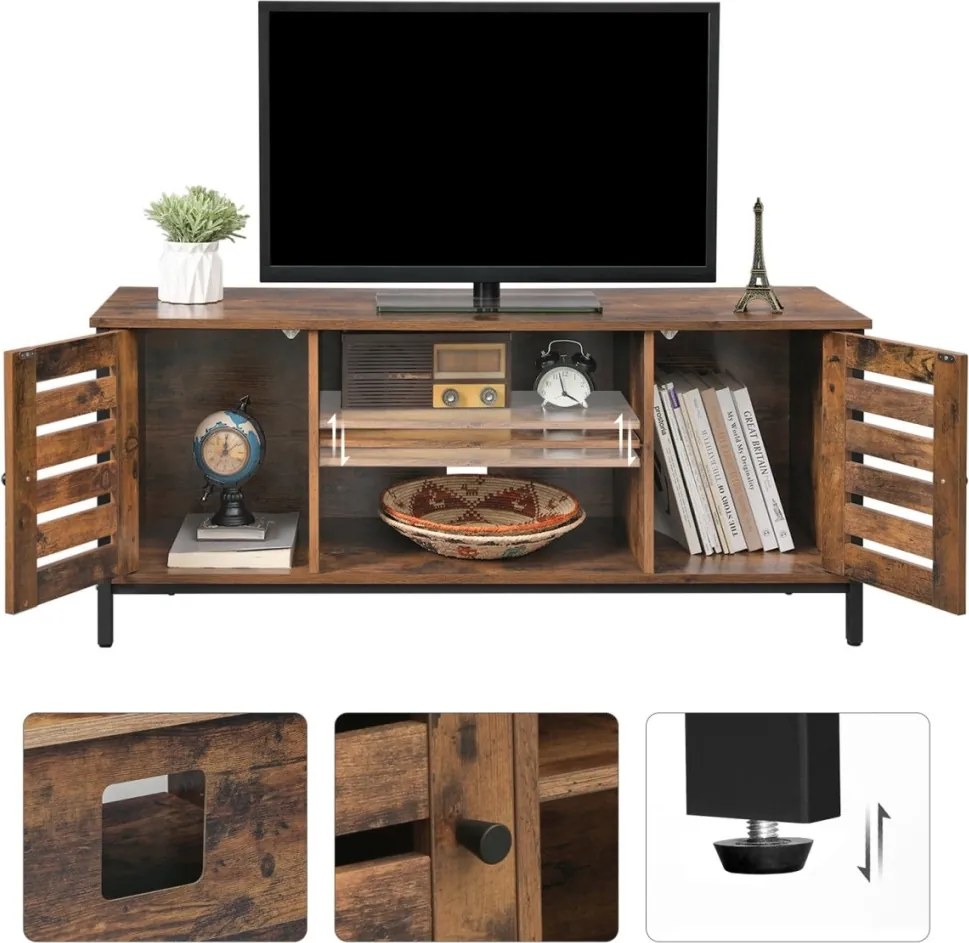 TV szekrény polcokkal és két ajtóval, rusztikus barna 110x40x50cm