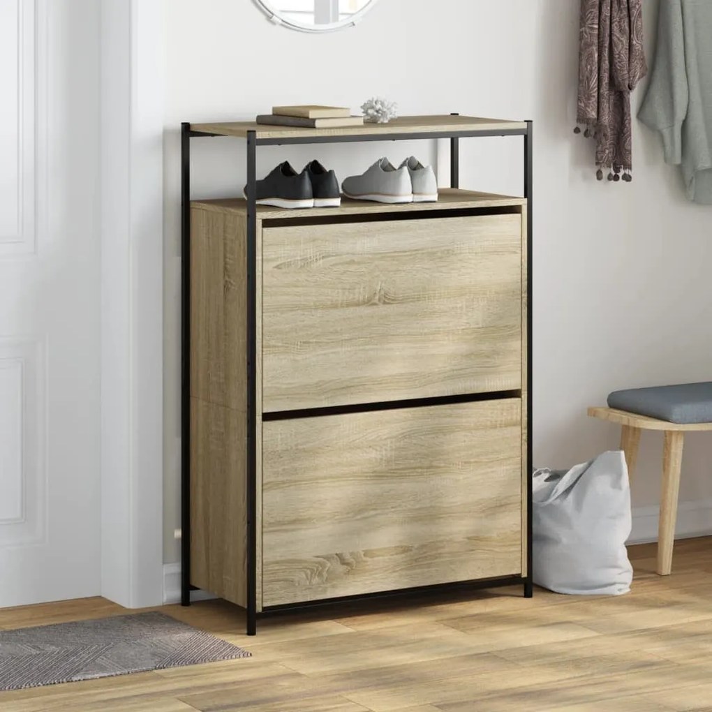 sonoma tölgy színű szerelt fa cipőszekrény 75x34x112 cm