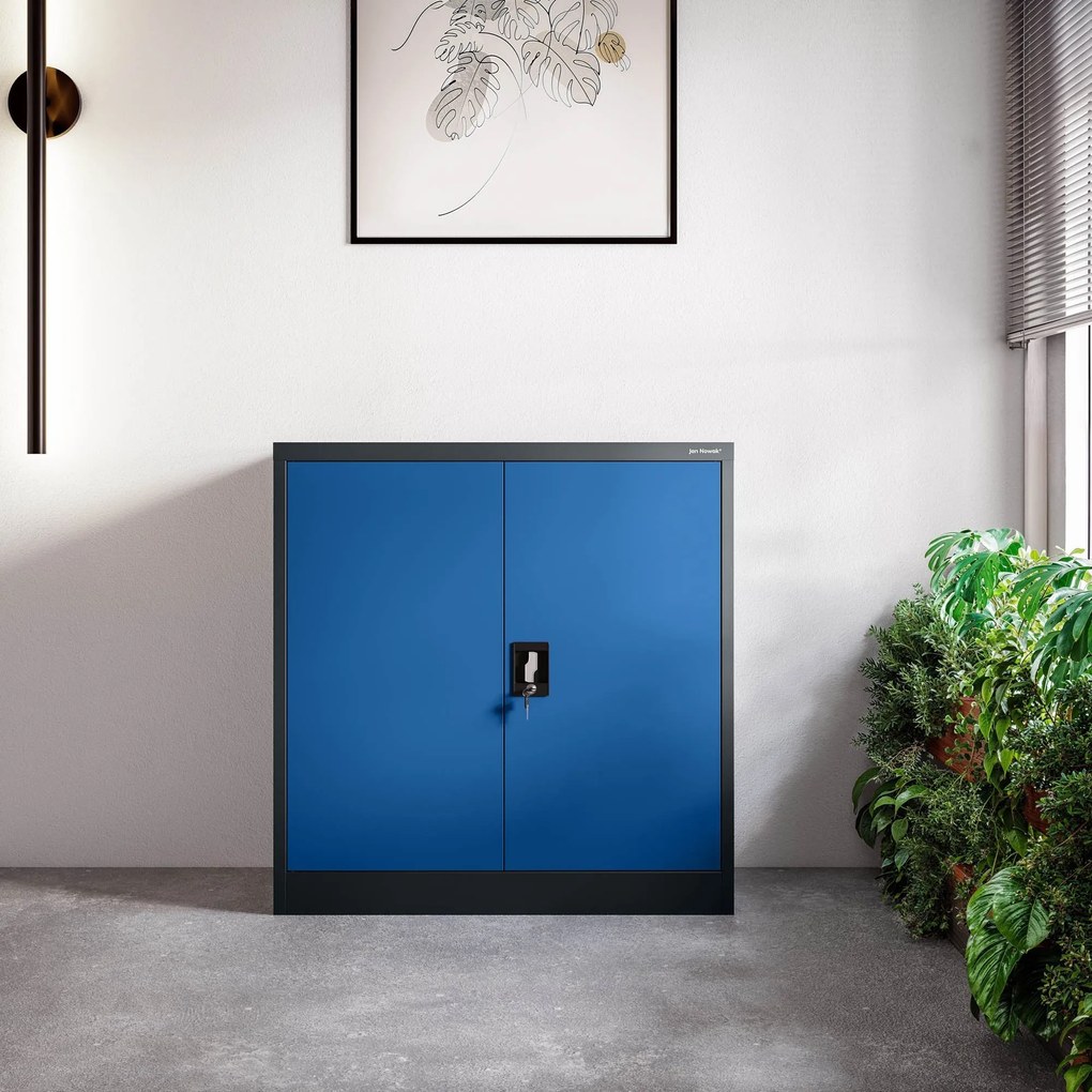 Alacsony fém irattartó szekrény BEATA, 900 x 930 x 400 mm, antracit-kék