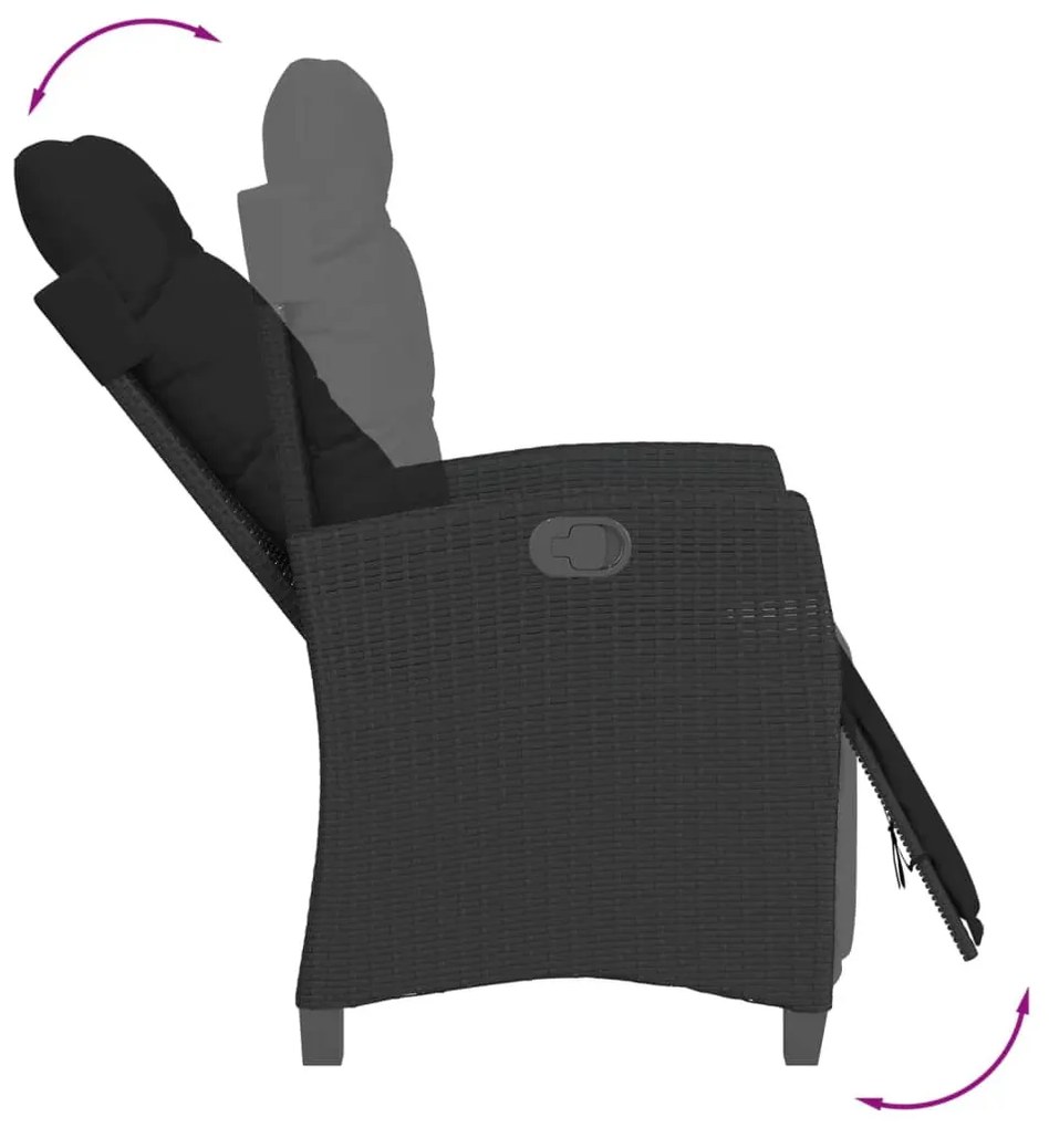 3 részes fekete polyrattan kerti étkezőgarnitúra párnákkal