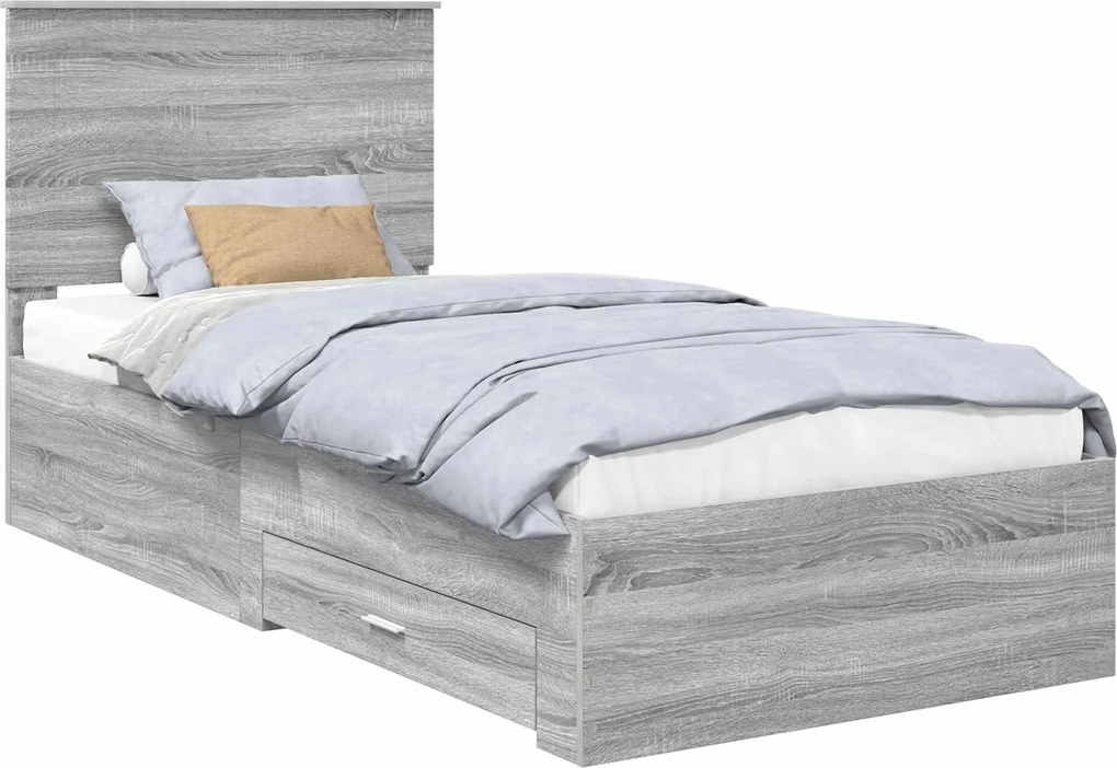 vidaXL Ágykeret fejtámlával fiókkal Szürke Sonoma 90 x 200 cm Faanyag