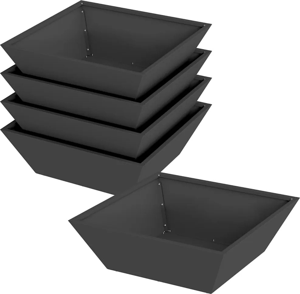 vidaXL Kerti cserép 5 pcs Fekete 50 x 50 x 15 cm
