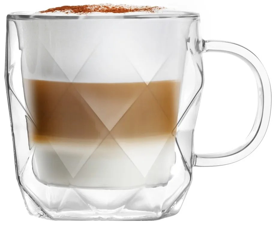 Üveg bögre szett 2 db-os cappucinóhoz-duplafalú 330 ml Geo – Vialli Design