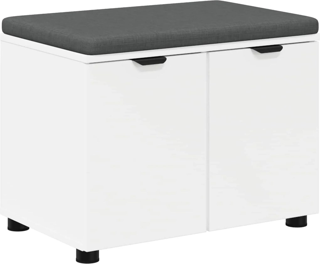vidaXL Előtér pad párnával Fehér 60 x 38 x 46 cm Műanyag Fa és Szövet