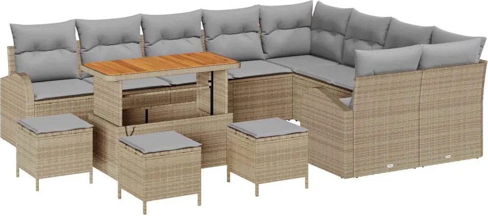 vidaXL Kerti Kanapé Szett párnával 13 pcs Bézs polirattan