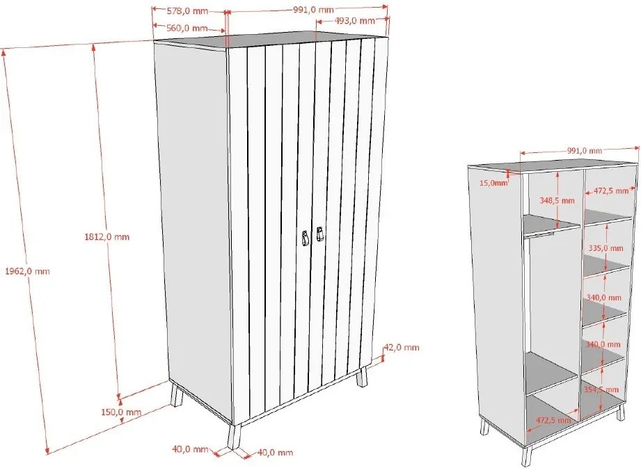 Bézs gyerek ruhásszekrény 99x196x58 cm Sezane – Vipack