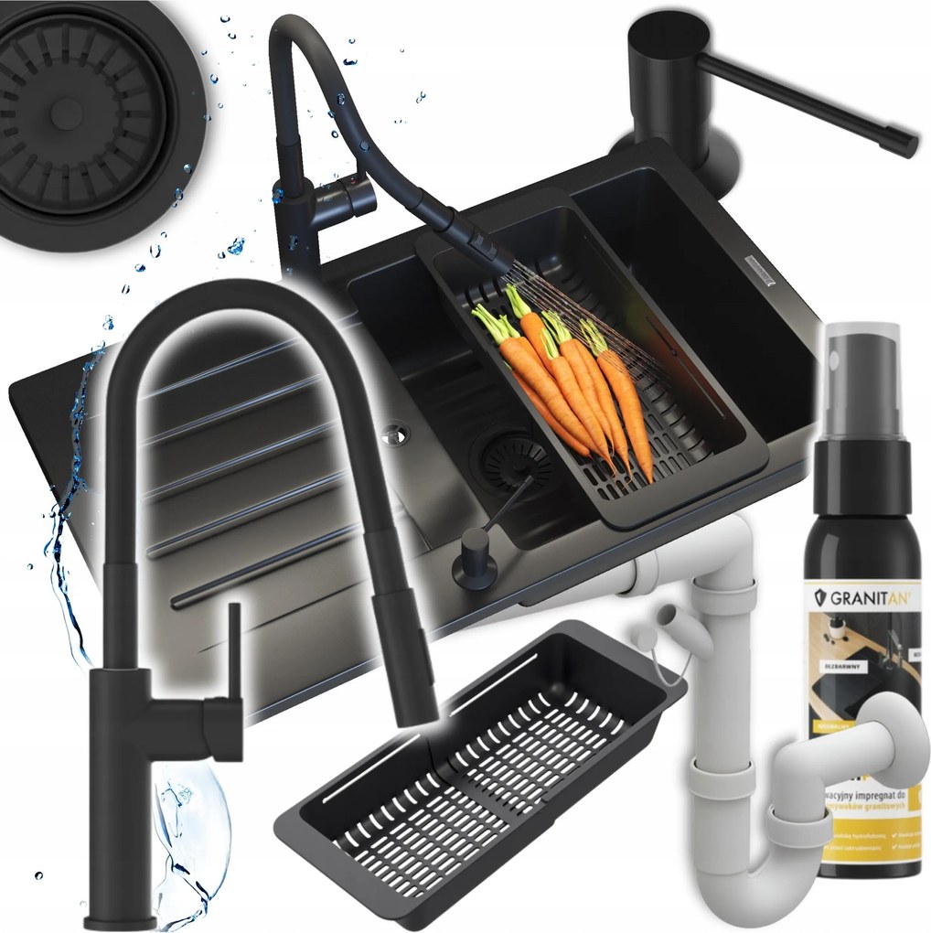 Egymedencés mosogató Konyhai mosogató Gránit Trix impregnáló csaptelep