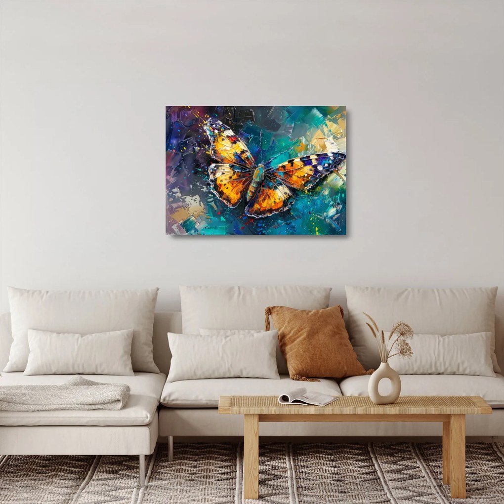 Üveg kép - Pillangó, olajfestmény (70x50 cm)