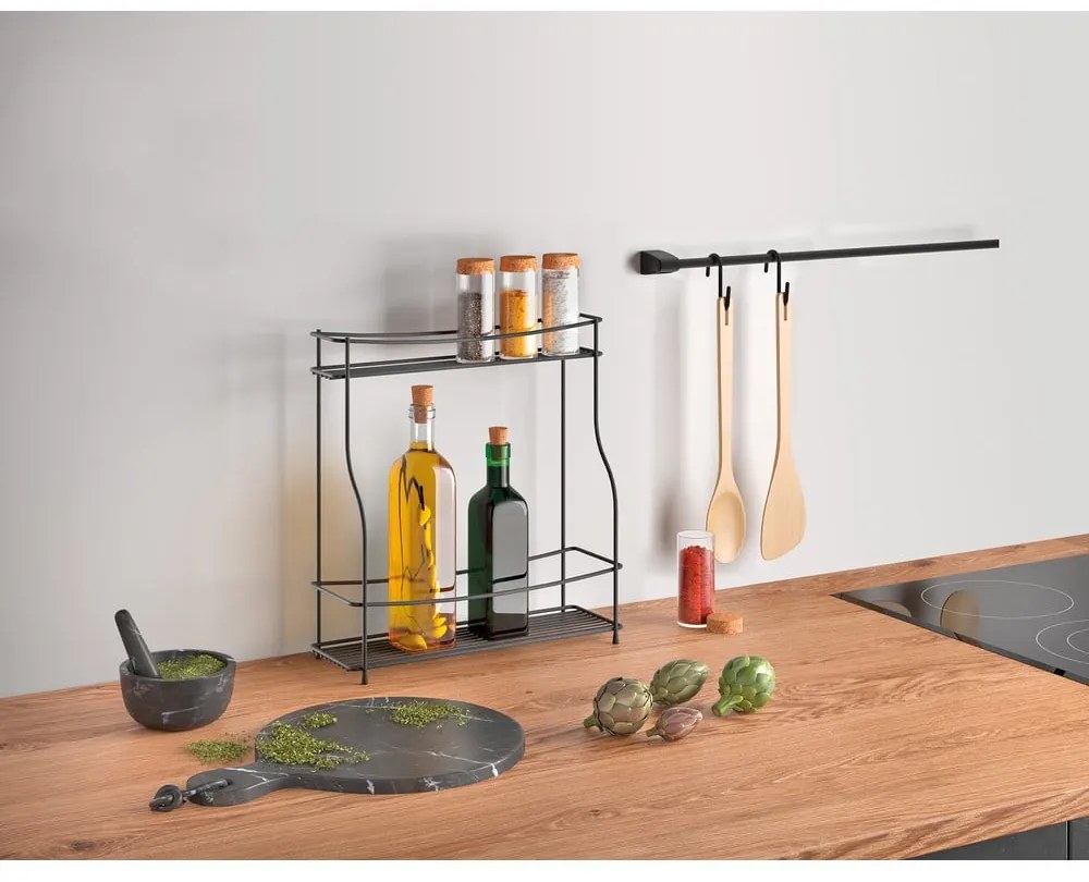 Balsamico Lava fekete kétszintes kiegészítő konyhai polc - Metaltex