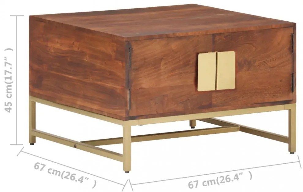 mézbarna tömör akácfa dohányzóasztal 67 x 67 x 45 cm