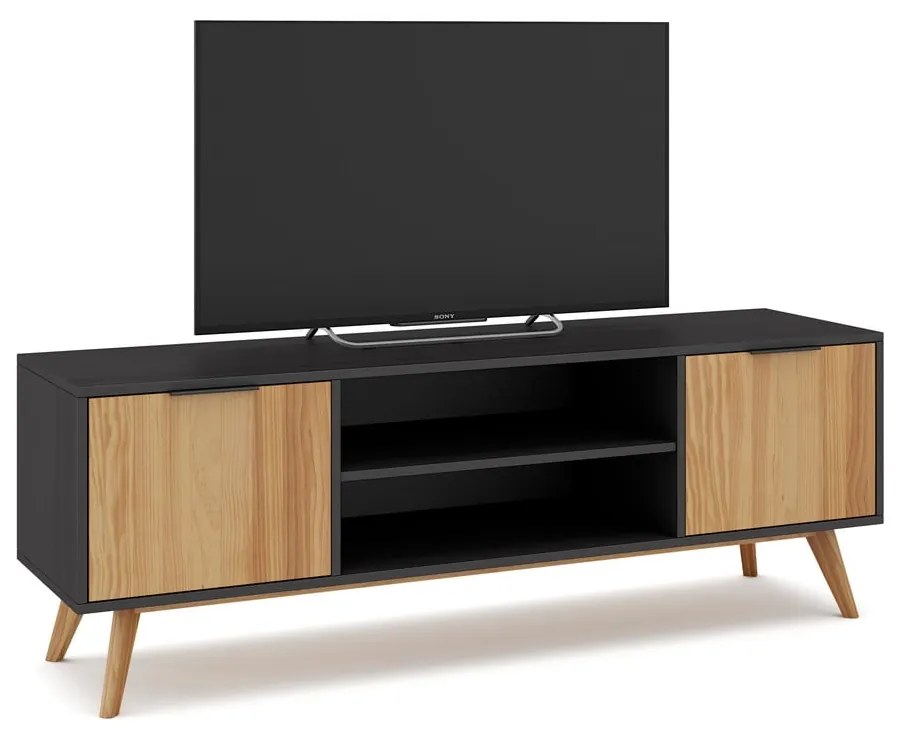 Fekete-natúr színű borovi fenyő TV-állvány 140x53 cm Lavis – Marckeric