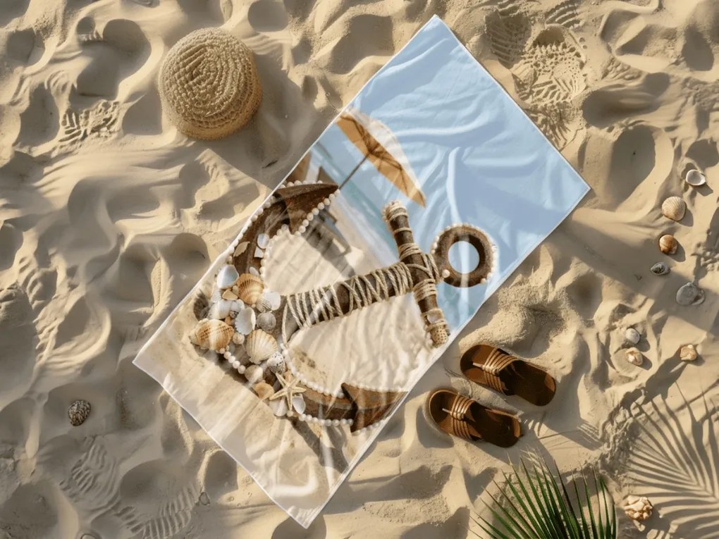 Gyorsan száradó tengerparti fürdőlepedő ANTIC ANCHOR színes 70 x 140 cm, 100% mikroszál