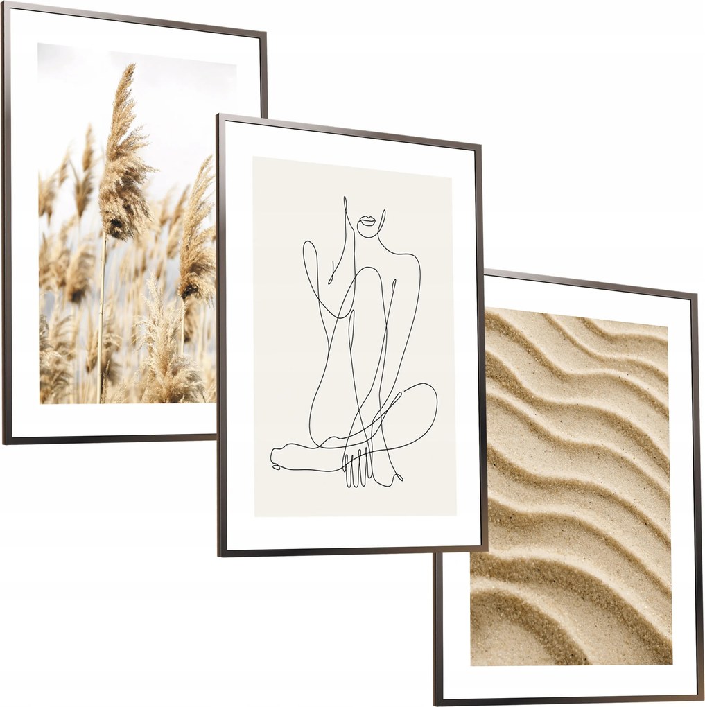50x40 Képkeret Szett Poszter Keret Nő Pampas Homok Természet Vonal