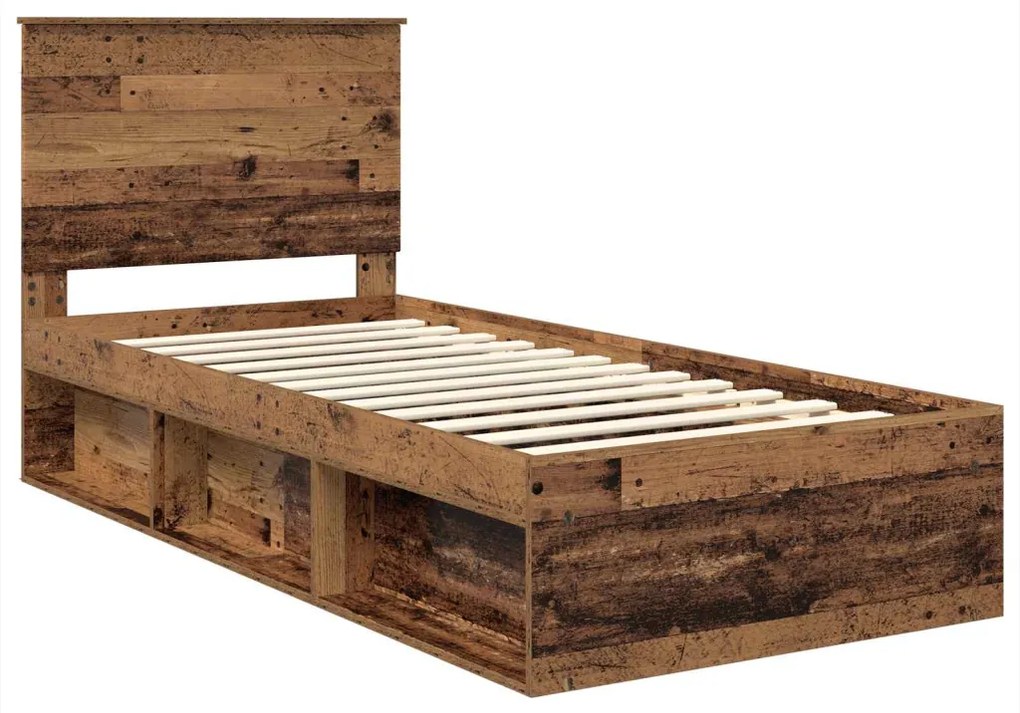 vidaXL Ágykeret fejtámlával Öreg fa 100 x 200 cm Tömör fenyőfa