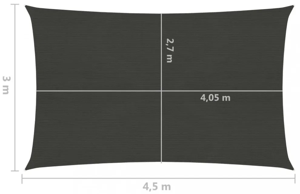antracitszürke HDPE napvitorla 160 g/m² 3 x 4,5 m