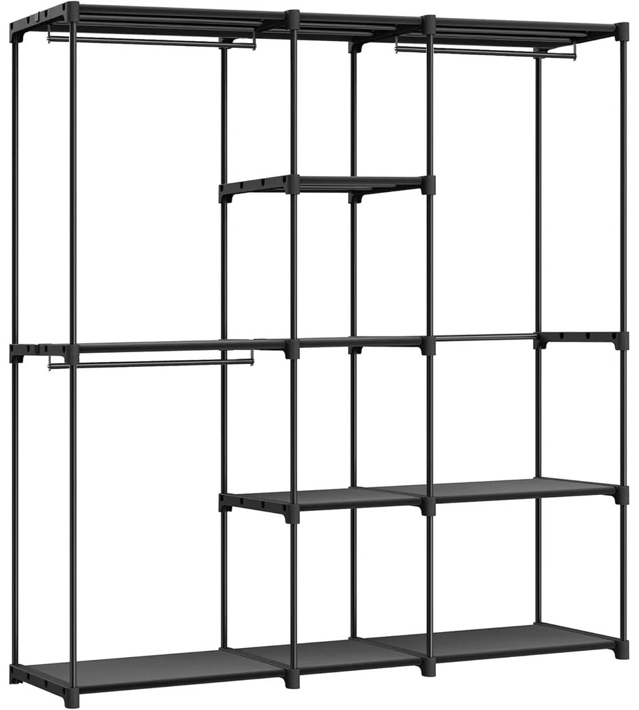 Hordozható, nyitott gardrób, ruhatartó, 43 x 182 x 182 cm fekete