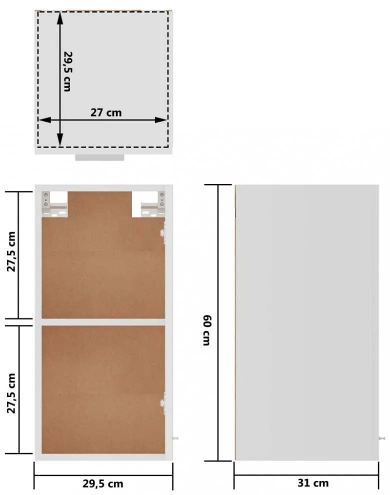 “Lyon” fehér szerelt fa függő szekrény 29,5 x 31 x 60 cm