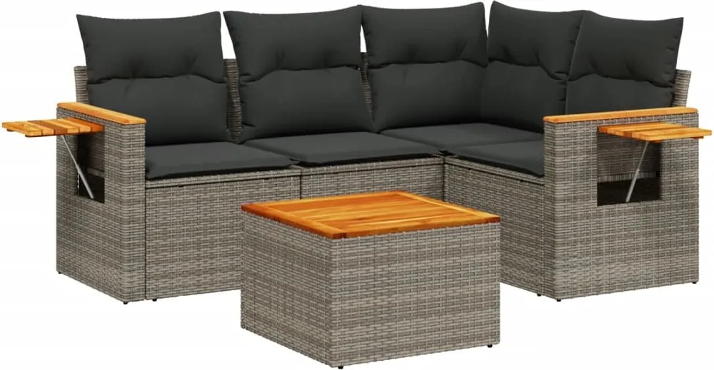 vidaXL 5 részes szürke polyrattan kerti ülőgarnitúra párnákkal