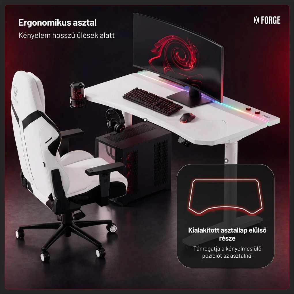 Elektromos RGB gamingasztal tartókkal, fehér, 140 cm: Diablo X-Forge 1400