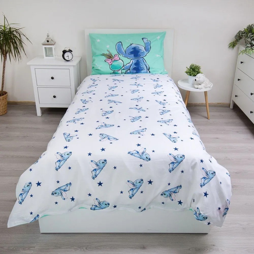 Mentazöld egyszemélyes pamut gyerek ágyneműhuzat 140x200 cm Lilo & Stitch "Buddies" – Jerry Fabrics