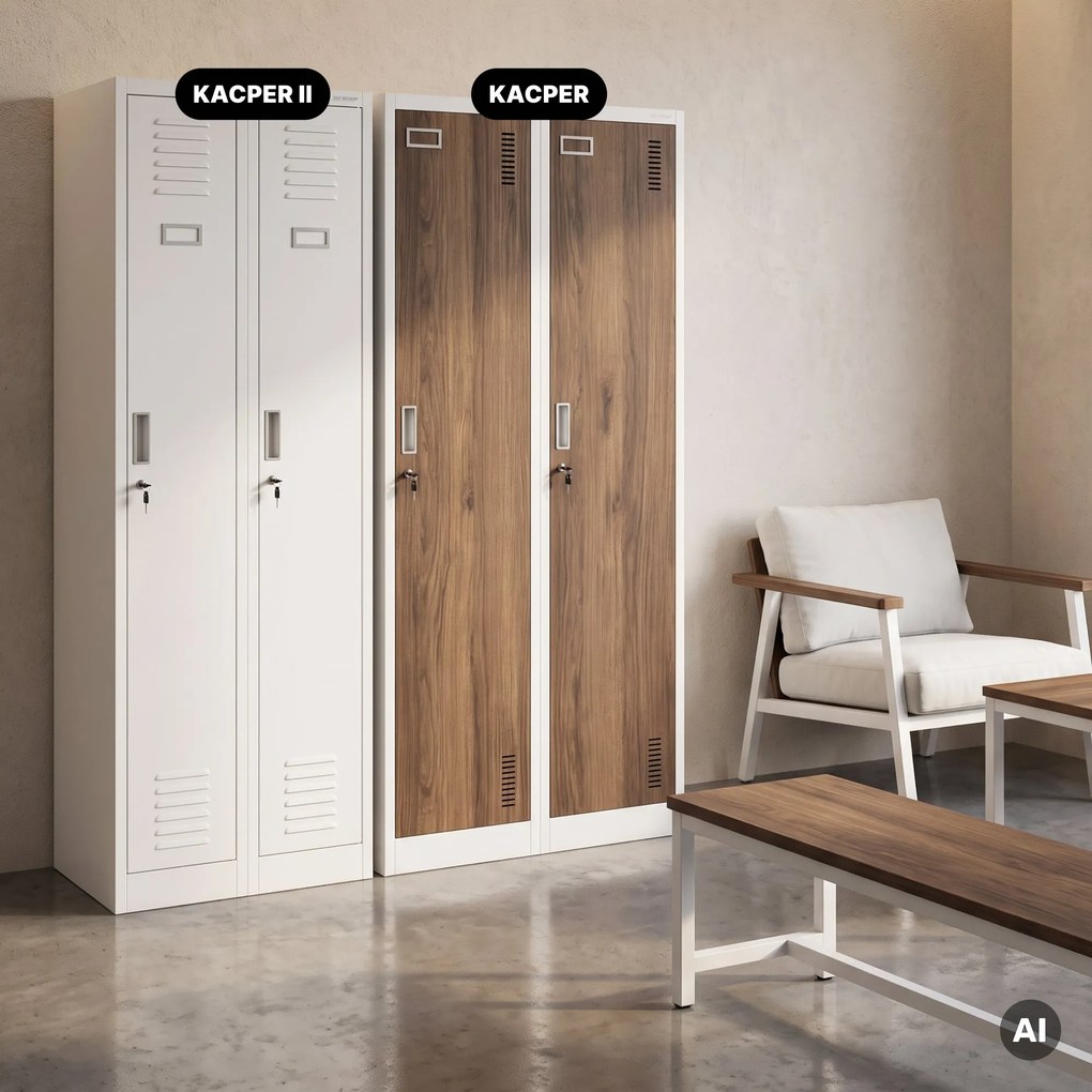 Munkavállalói szekrény, 4 rekeszes, fehér/dió, 800x1800x500 mm: KACPER Eco Design