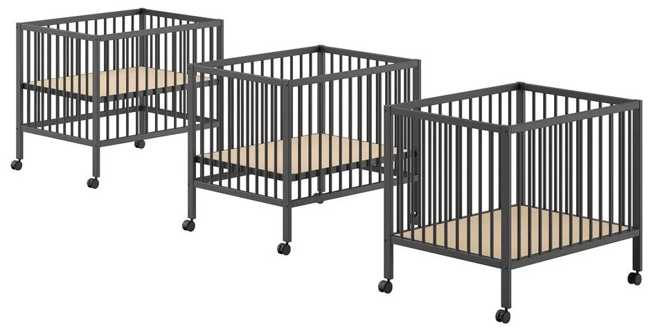 Antracitszürke bükkfa járóka állítható magassággal-gurulós 95x75 cm Dino – Vipack