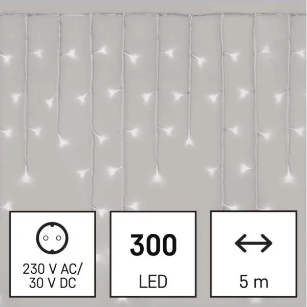 LED Karácsonyi kültéri lánc 300xLED/8 modes10m IP44 hideg fehér + távirányító