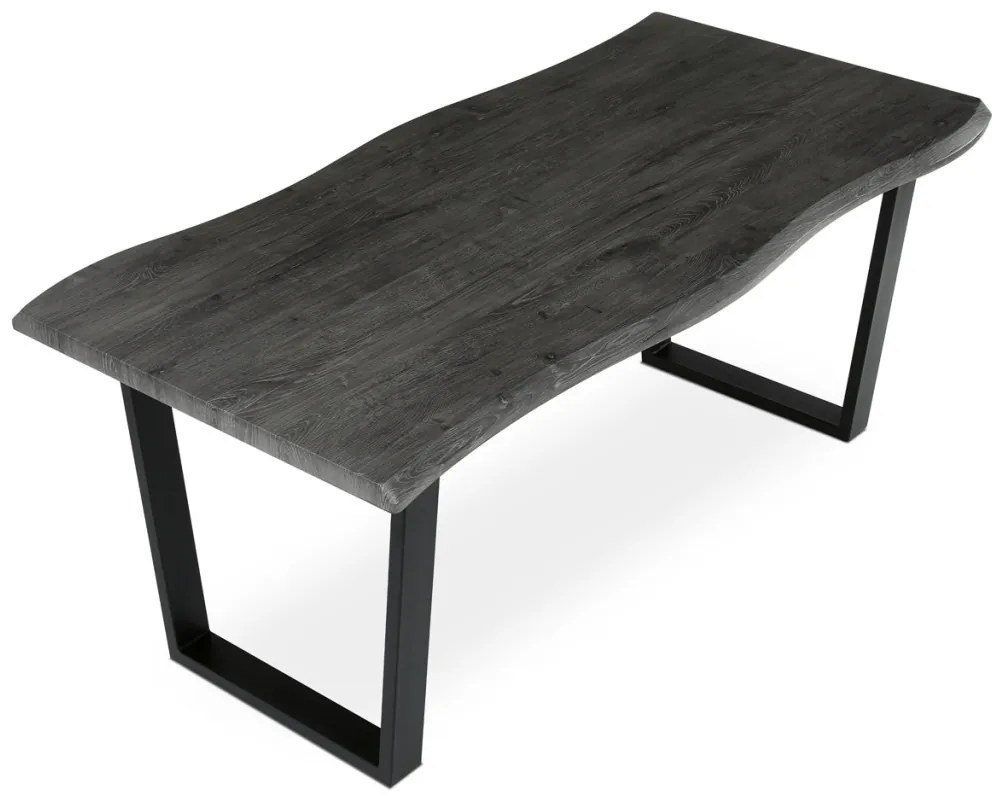 Masă de sufragerie, 180x90x75 cm, blat MDF, decor stejar gri, picioare metalice in forma de U