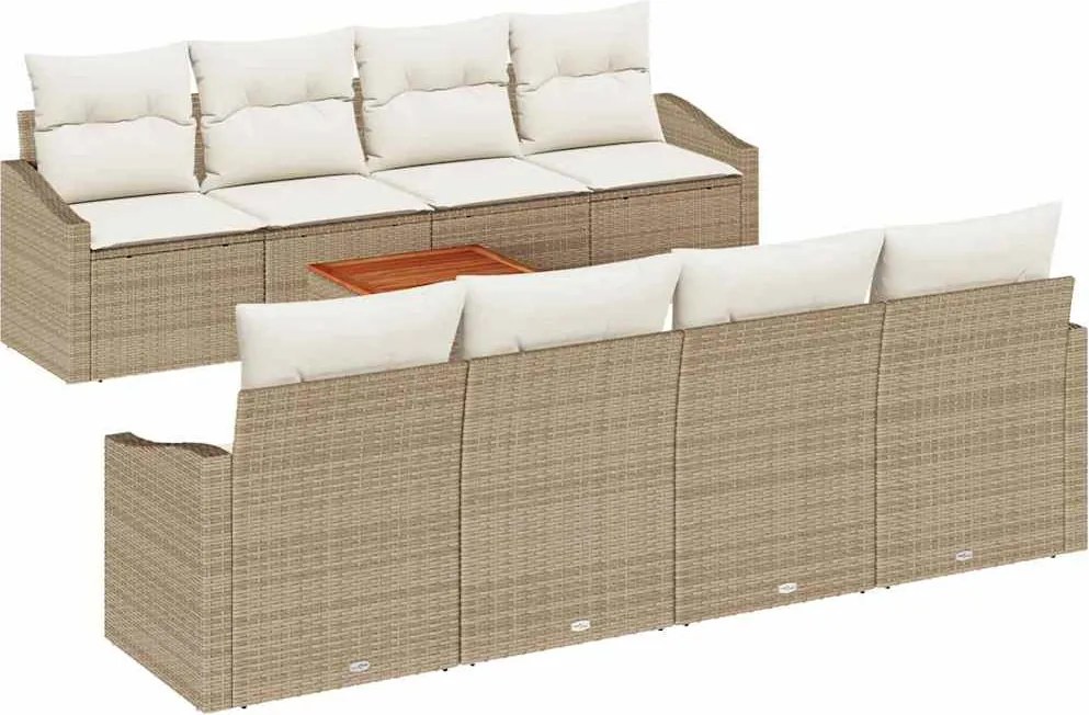 vidaXL Kerti Kanapé Szett tárolóval 9 pcs Beige és krém polirattan