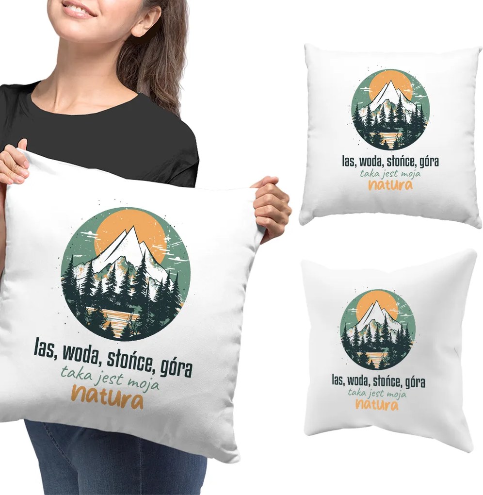 Erdő, víz, nap, hegy Díszpárna Hegyek Motívummal