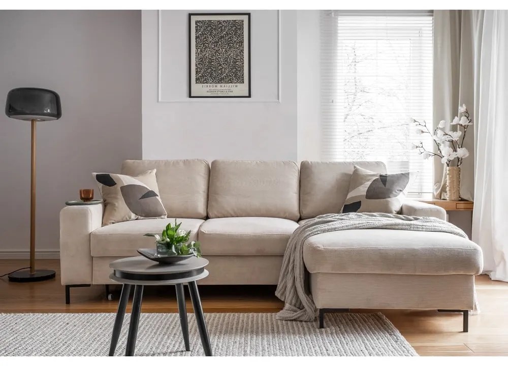 Bézs kordbársony kinyitható sarokkanapé (jobb oldali) Lofty Lilly – Miuform