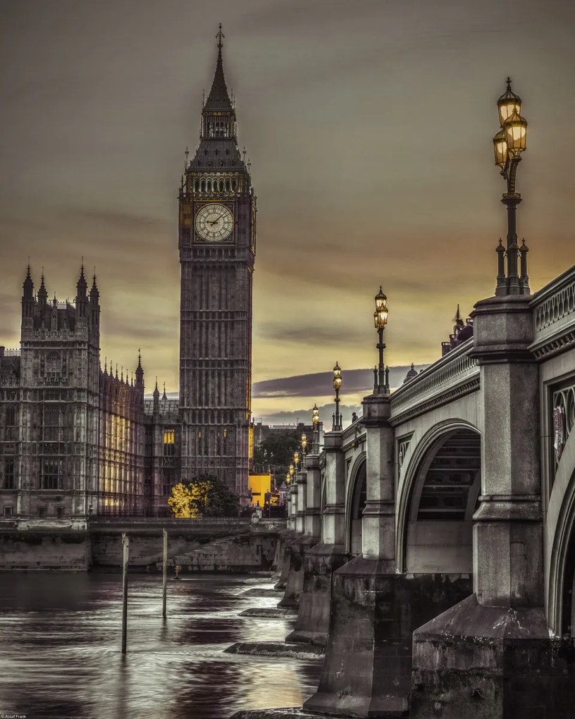 Poszter 40x50cm Westminster híd és Big Ben a Temze-parti sétányról, Assaf