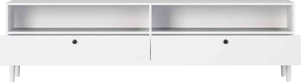 TV állvány polccal és szekrényekkel DULLUM 200x58cm, fehér