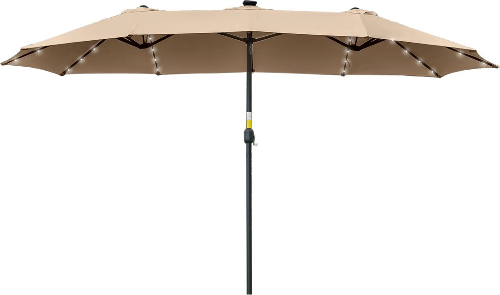 Outsunny Kétszemélyes Virágzású Napernyő 48 Napelemes LED Fénnyel, 450x265x240 cm Teraszon Használható Napernyő Kíváló Védelmét Nyújt a Teraszon, Balk