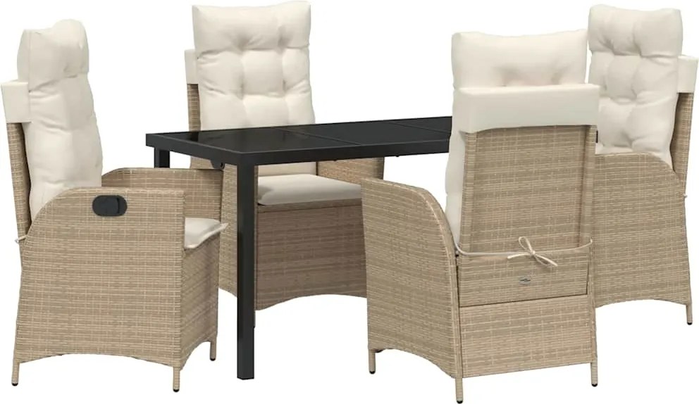 vidaXL Kert étkező szett párnával 5 pcs Bézs polirattan
