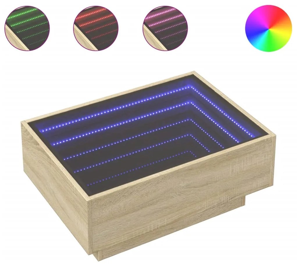 Sonoma tölgy szerelt fa dohányzóasztal LED-del 70 x 50 x 30 cm