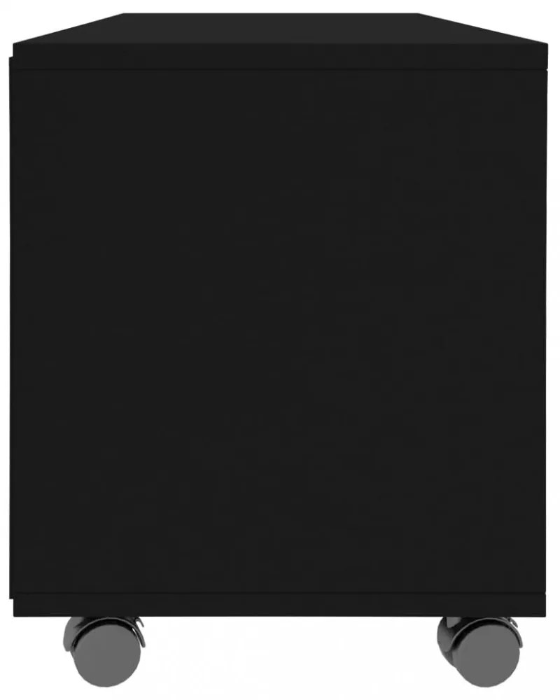 fekete szerelt fa TV-szekrény görgőkkel 90 x 35 x 35 cm